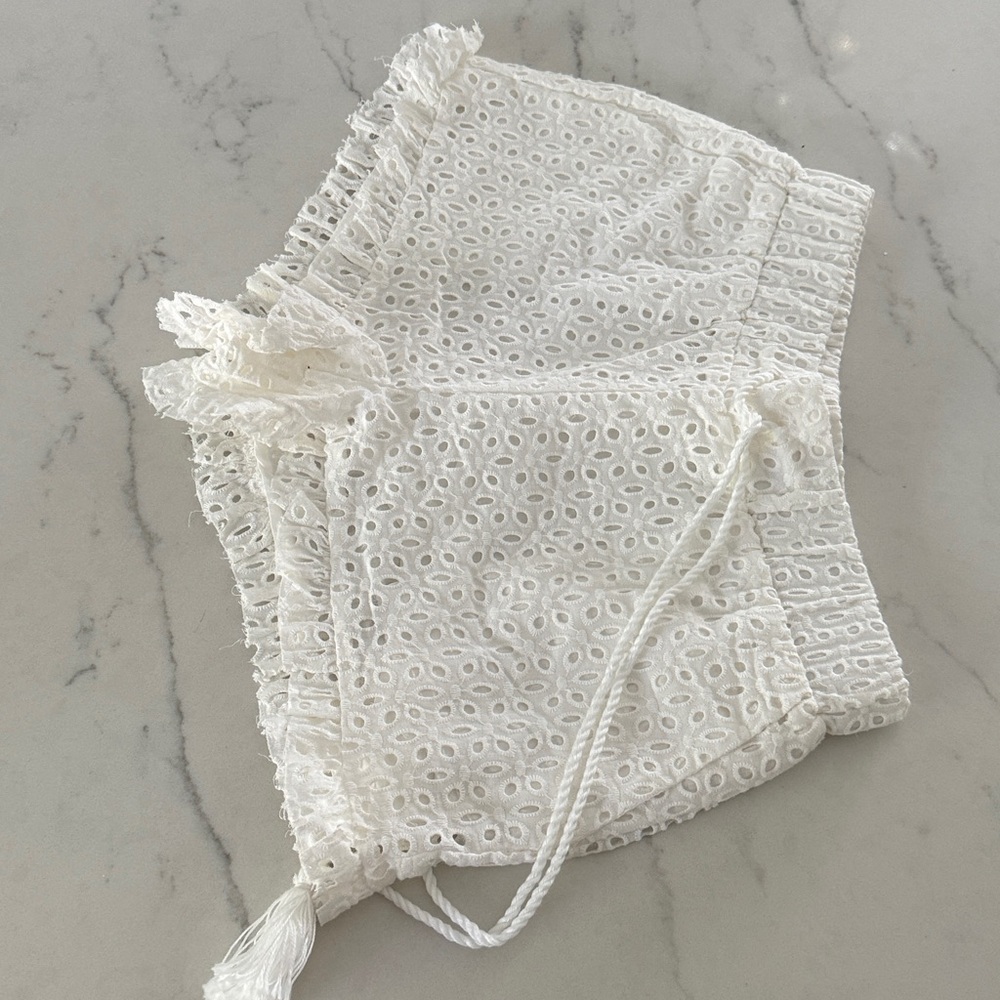 White Eyelet Lace Women’s Shorts with Tassel Tie